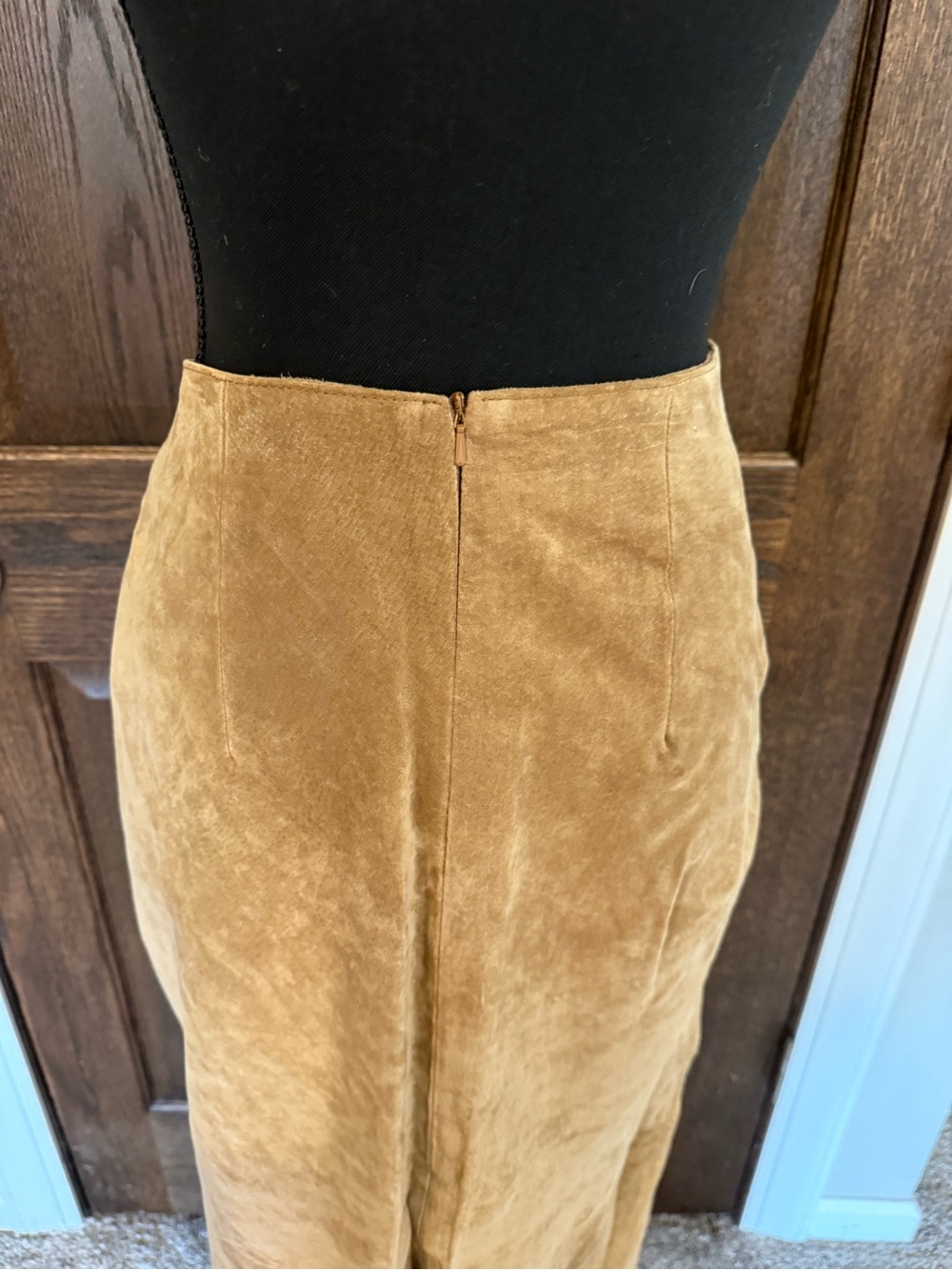 Vintage 90s 100% Genuine Suede Leather Maxi Skirt Camel Tan Long Column Size 4 - Picture 4 of 14